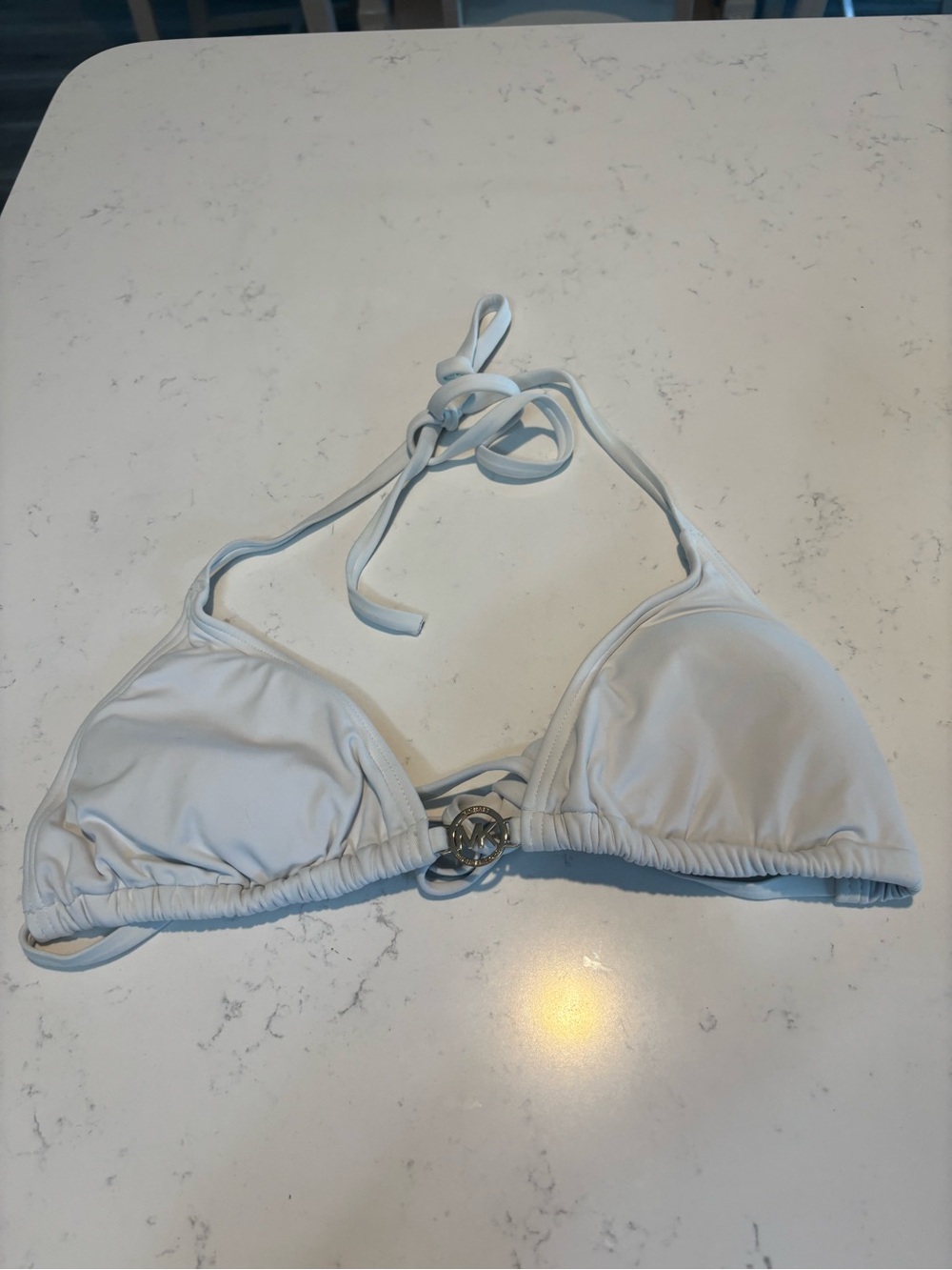 MICHAEL Michael Kors White Triangle Bikini Top with Metal Ring
